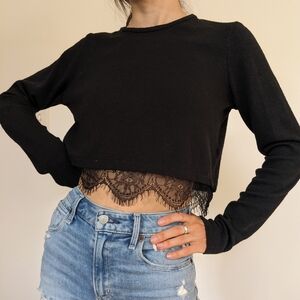 Zara Black Lace Hem Crop Top